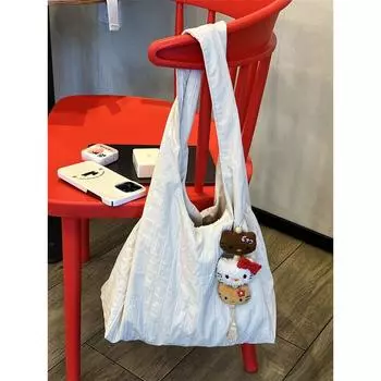 Large Capacity Tote Bag Women s Korean Simple Idle Style Work Work Clothing Canvas Bag Travel All-Matching Shoulder Bag Creamy-white (without pendant)