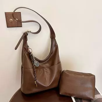 Large-Capacity Tote Bag, Women S Tide High-End Texture Fashionable And Simple Commuter Shoulder Bag no pendant коричневый