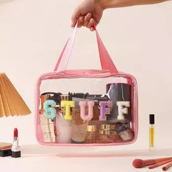 Large Capacity Transparent Makeup Bag with Letter Decoration, Travel Transparent Zipper Bag, Women s Portable Storage Bag