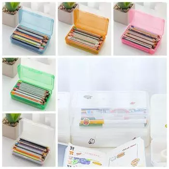 Large Capacity Transparent Plastic Pencil Box Eco-friendly Storage Case Office Supplies белый