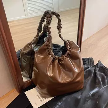 Большая вместительная сумка через подмышку, женская простая плиссированная портативная сумка через плечо, сумка-тоут для поездок на работу и обратно серебряный