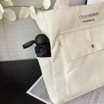 Large-capacity versatile bag women s new shoulder canvas portable popular texture class commuter tote bag белый