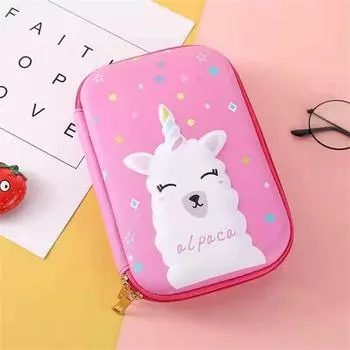 Large Capacity Waterproof Double Layer 3D Pencil Bags Pencil Box Student Pen Bags Pencil Cases Pink alpaca