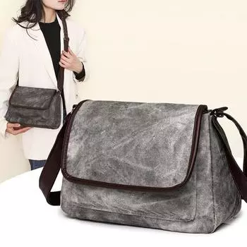 Large capacity women s bag urban simple fashion shoulder messenger bag PU soft leather mother bag серый