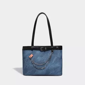 Large capacity women s denim shoulder bag light versatile retro lovely