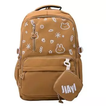 Large Capacity Women s Print Backpack Cartoon Junior High School Student Schoolbag with Coin Purse