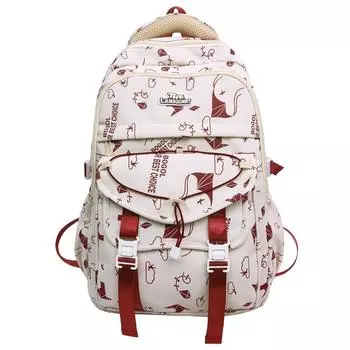 Large Capacity Women s Printed Backpack Junior Senior High School Schoolbag красный