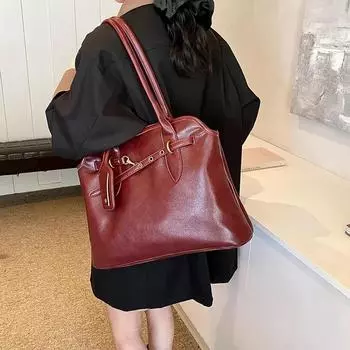 Большая вместительная женская сумка через плечо из ПУ, однотонная, эксклюзивный дизайн замка, декоративная высококачественная повседневная сумка