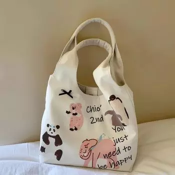 Большая вместительная женская сумка через плечо с красивым принтом, холщовая сумка для студентов, для занятий в классе, в пригородном стиле