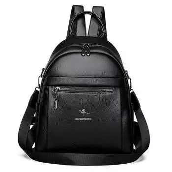 Large Capacity Women s Soft Leather Backpack Multifunctional Dual-Purpose Shoulder Bag чёрный
