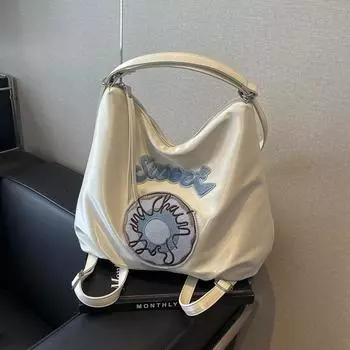 Большая вместительная женская сумка-тоут с надписью на плечо, сумка для студентов, школьных занятий, рюкзак серебряный