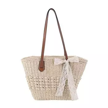 Large Capacity Woven Bag Women 2025 New Arrival Work Clothing Underarm Tote Bag Casual Seaside Vacation Travel Straw Bag Creamy-white separate bag