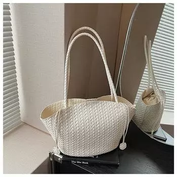Large capacity woven vegetable basket bag women s summer new shoulder underarm mother bag commuter tote bag