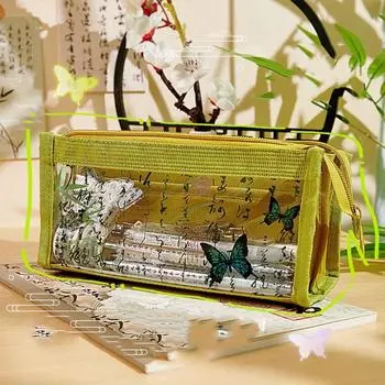 Large-Capacity Zippered Pencil Bag Waterproof Pencil Holder Transparent Pencil Case Home розовый