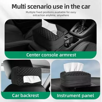Large Car Tissue Box Holder PU Leather Car Center Console Armrest Napkin Box Sun Visor Backseat Tissue Case With Fix Strap коричневый