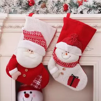 Large Christmas Stockings Red and White Knitted Senior Christmas Stockings Candy Bag Gift Bag Children Gift Bag Old man