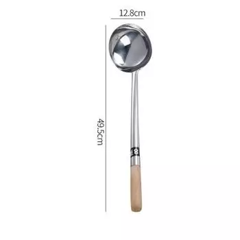 Large Cooking Spatula Wooden Handle Soup Spoon Durable Frying Spoon Kitchen Utensil Spoon-8