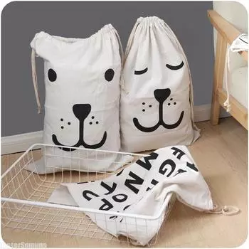 Large Cotton and Linen Laundry Bag Printing Fabric Drawstring Duffle Bag Dirty Clothes Organizer Bags Clothes Toys Storage Bag