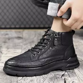 Large cotton boots Martin boots men s autumn and winter velvet warm youth boots men s shoes trendy boots 38