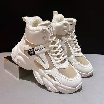 Большие хлопковые туфли женские зимние бархатные утолщенные высокие спортивные туфли для пап теплые, нескользящие и морозостойкие дорожные зимние ботинки 35 чёрный