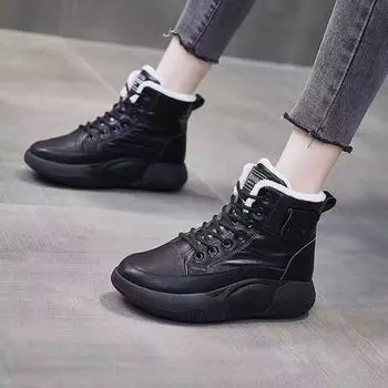 Большие хлопковые туфли женские зимние бархатные утолщенные универсальные женские туфли 2024 новые теплые ботинки утепленные зимние ботинки 35 чёрный