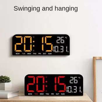 Large Digital Wall Clock Temperature and Date Week Display Night Mode Table Alarm Clock 12/24H Electronic LED Clock Timing Func зелёный