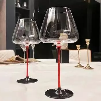 Large European Wine Glass Burgundy Black Bow Tie High Value Crystal Glass Grape Champagne Glass, High Capacity