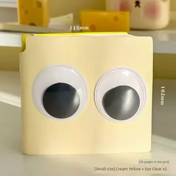 Large-Eye Leather Square Book Notebook Book Thickened Good-looking Notepad Student Postgraduate Entrance Examination Small Book Grid Noteboy [Small size] Cream yellow-send eye patch