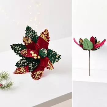 Large Glitter Artificial Christmas Flower Beautiful Xmas Tree Ornaments Party Supplies Style 4