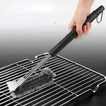 Large Grill Brush and Scraper BBQ Brush for Grill, Safe 18 Stainless Steel Woven Wire 3 in 1 Bristles Grill Cleaning Brush