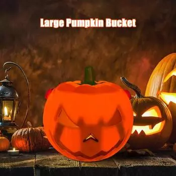 Large Halloween Light Up Pumpkin Bucket Plastic Trick or Treat Candy Bucket with LED Lights