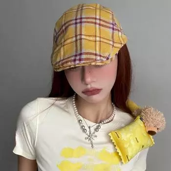 Large Head Girth Checkered Bud Caps Keep Warm Painter Hat Fashion Thick Octagonal Cap Girls зелёный