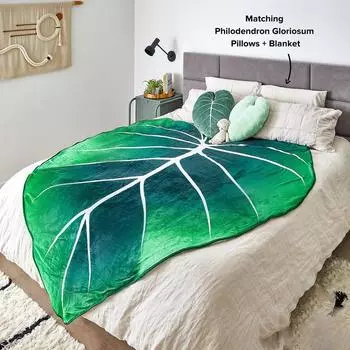 Large Leaf Blanket Soft Leaves Polyester Gloriosum Leaf Blankets for Beds Sofa Cozy Beach Blanket Funny Birthday Gift Manta 80x100cm зелёный