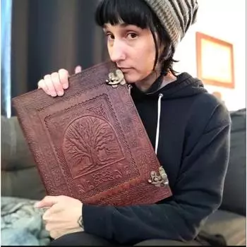 Large Leather Notebook for Man and Woman, Notebook, Cover Embossed with Tree of life Symbol Book of shadows, Leather Grimoire Guest book 13 x 10 in