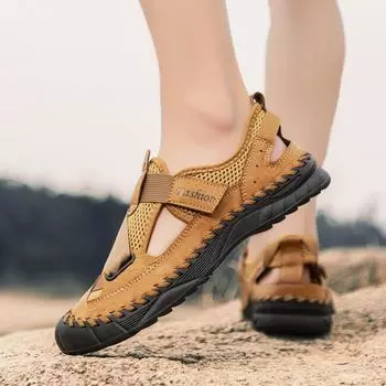 Large men s breathable sandals Summer New models Beach Men s Shoes Fashionable Baotou Non-slip Soft Sole Sandals Slippers 38-48 38 чёрный