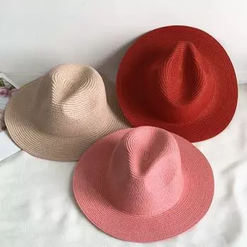 Large Panama Jazz Hat Wide Brim British Dress Hat Vintage Panama Straw Hat Unisex розовый