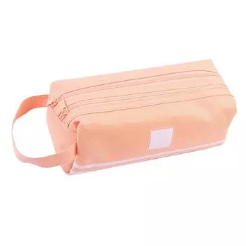 Large Pencil Case Pink Double Tier Handle Design Large Capacity Durable Canvas Pencil Bag for
