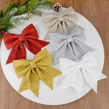 Большой красный золотой сверкающий бант блестящая рождественская лента бант рождественская елка подвесные украшения новогоднее украшение для дома Навидад 2024 18x21cm