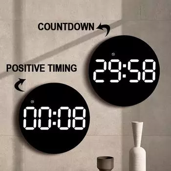 Large Round Digital Wall Clock Time/Date/Temp Alarm Clock Colorful Stopwatch Lights Remote Control Clocks With Holiday Reminder чёрный