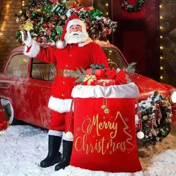 Large Santa Claus High End Velvet Backpack Bag Christmas Gift Candy Gift Storage Bag Children Adult and Pet Christmas Gift Bag 50x70cm красный