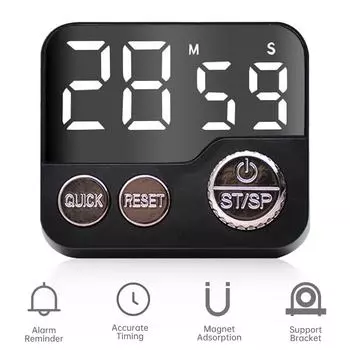 Large Screen Kitchen Timer LED Digital Kitchen Reminder Timer Square Cooking Count Up Countdown Timer Sleep Alarm Clock Stopwatc чёрный