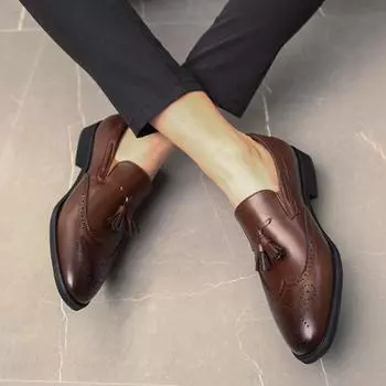 Large size47 Four Seasons New Men s Shoes Korean Edition Youth Dress Business Leather Shoes Genuine Leather 37 чёрный