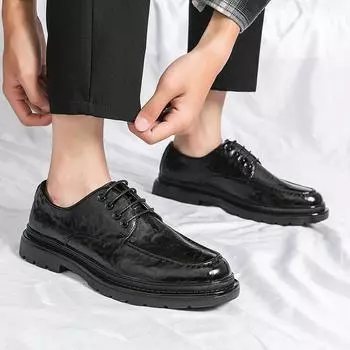 Large size47 Leather Shoes Men s 2025 Spring and Autumn New Men s British Block Genuine Leather 37 чёрный