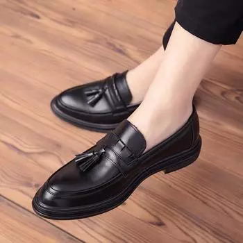 Large size47 Leather Shoes Men s Korean Edition Youth Casual Leather Shoes British Style Versatile Genuine Leather 37 чёрный