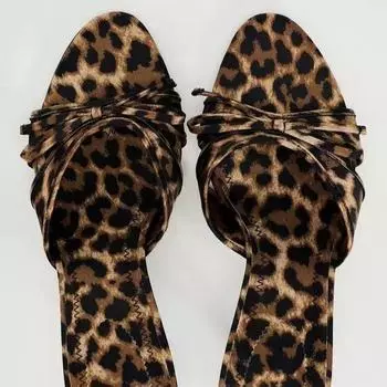 Large size 2024 summer pointed head fish mouth European and American single shoes with bow exposed toes empty sandals women s batch 35 цветной печати леопарда