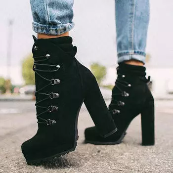 Large size 2025 autumn and winter waterproof table high heel lace-up rivet short boots suede Martin boots 35 бордовый