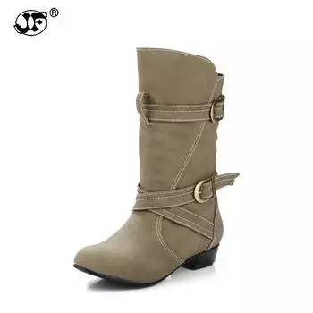 Large Size 34-45 British Style Women Shoes Woman Slip On Buckles Autumn Winter Cowboys Boots Girls Footwear thn89 3 чёрный