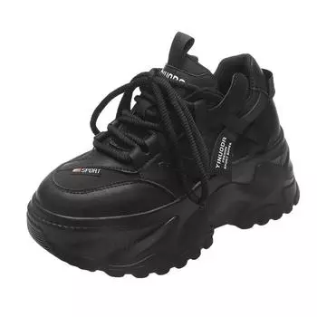 Large size 42 New Women Casual Platform Sneakers High Heels 8CM Autumn Sports Leather Shoes Breathable Trainers Chunky Sneakers 35