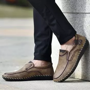 Large size 45464748 casual men s shoes hand-sewn men s shoes breathable casual lazy driving shoes Korean version Shoes 38 чёрный