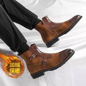 Large size 46 medium tube cotton shoes men s business casual leather boots men s boots high top velvet thermal cotton shoes tooling boots 38